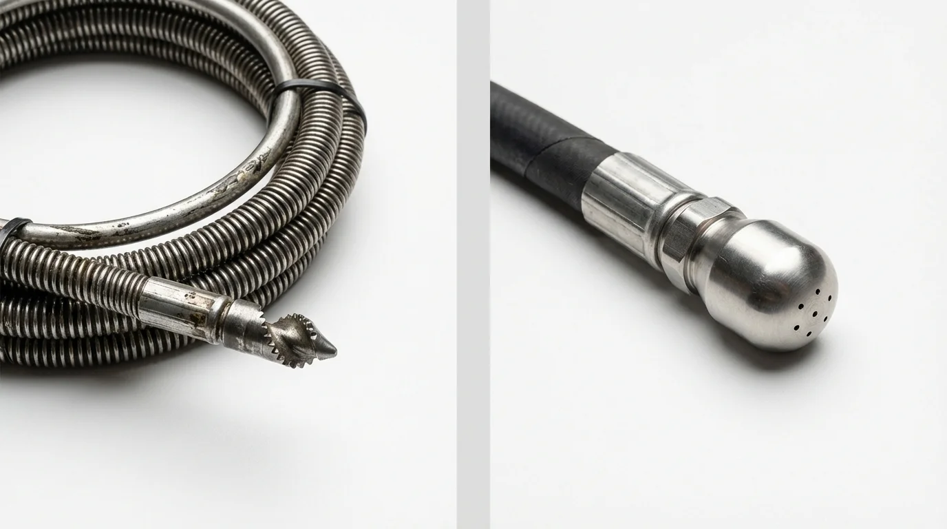Drain snake cable and hydro jetting nozzle used for drain cleaning in Garnett, KS