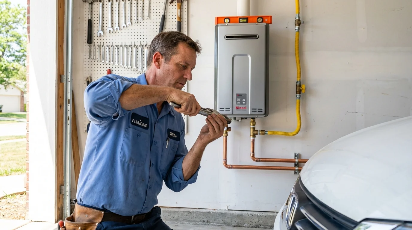 Tankless water heater installation by a Johns Plumbing LLC plumber in Garnett