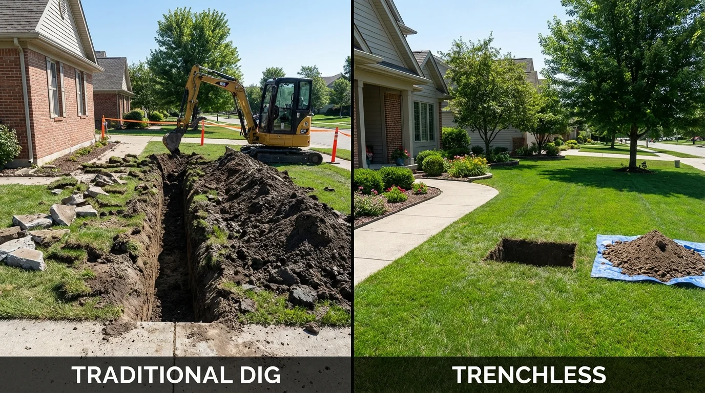 Trenchless sewer repair with minimal yard damage versus traditional excavation in Garnett, KS